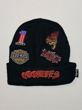 Cookies Black Knit Beanie with Embroidered Patches